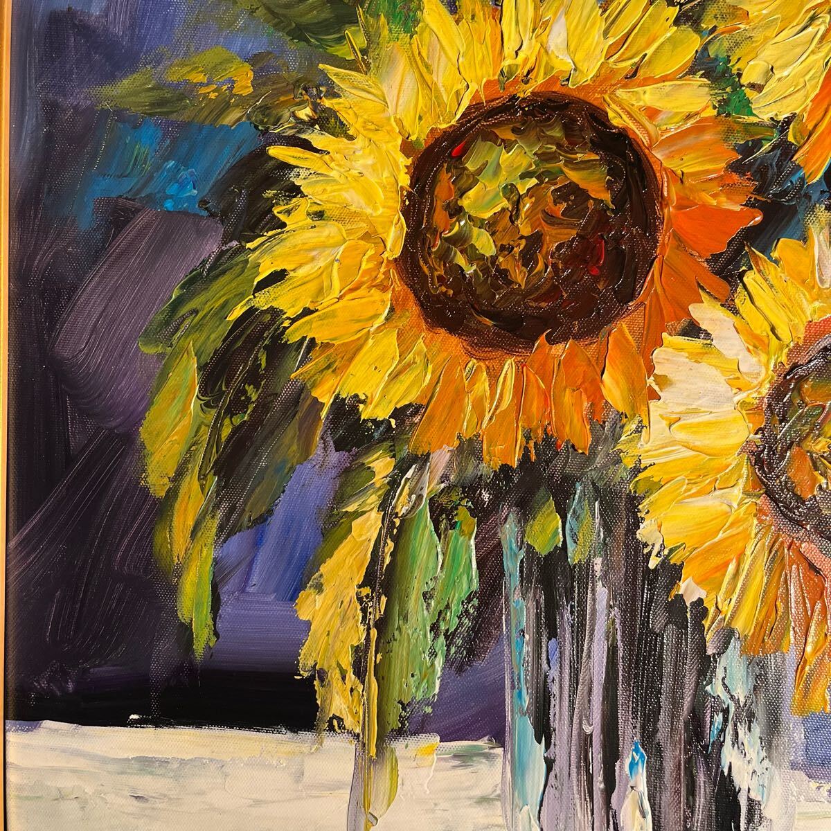 手書き油絵 ひまわり 額付 肉筆絵画 インテリア 油彩画 手書き油絵