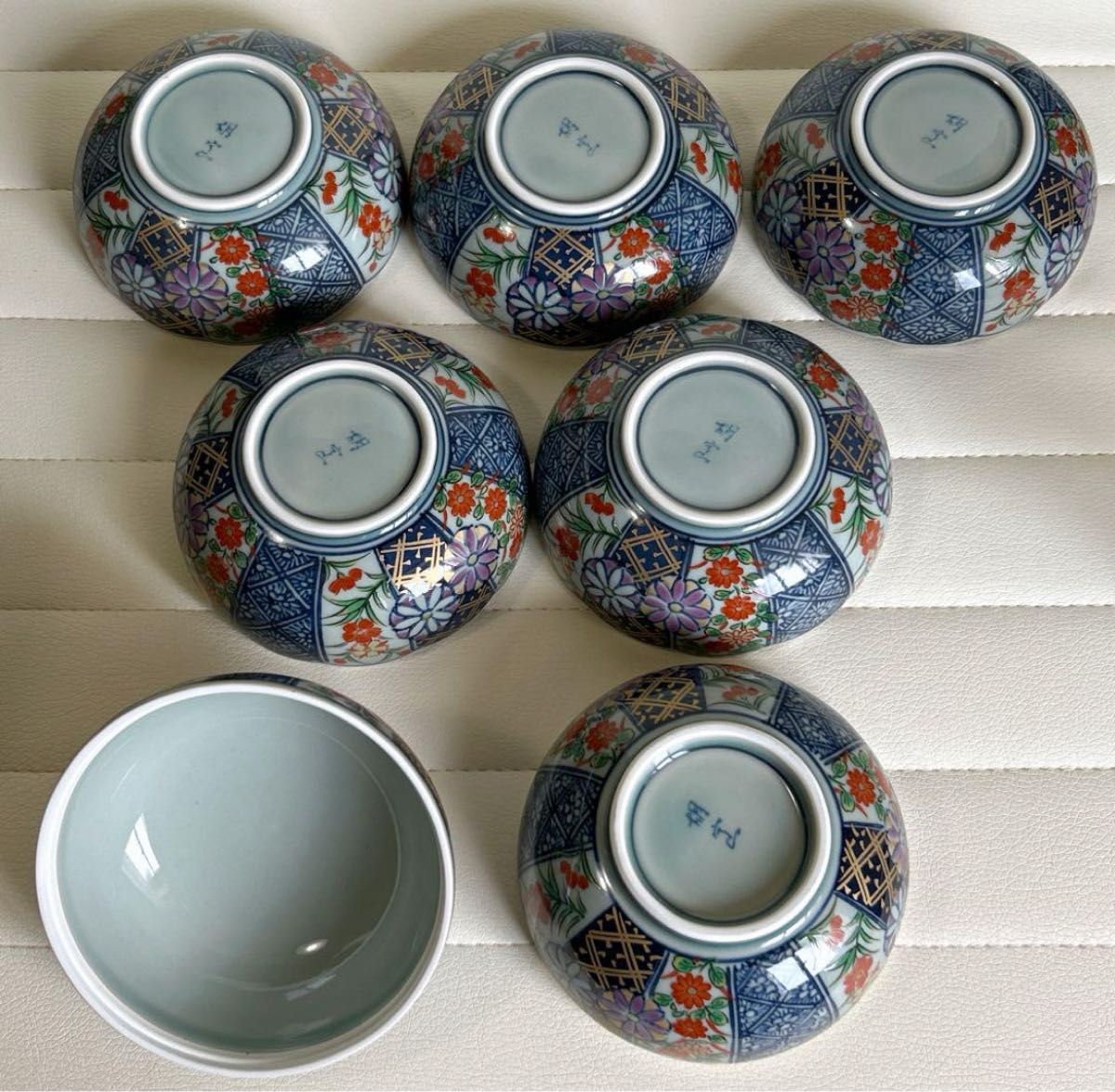 有田焼 胡窯 小鉢揃 5枚セット 蓋物 金彩古伊万里 菊紋 色絵 輪花皿 菊