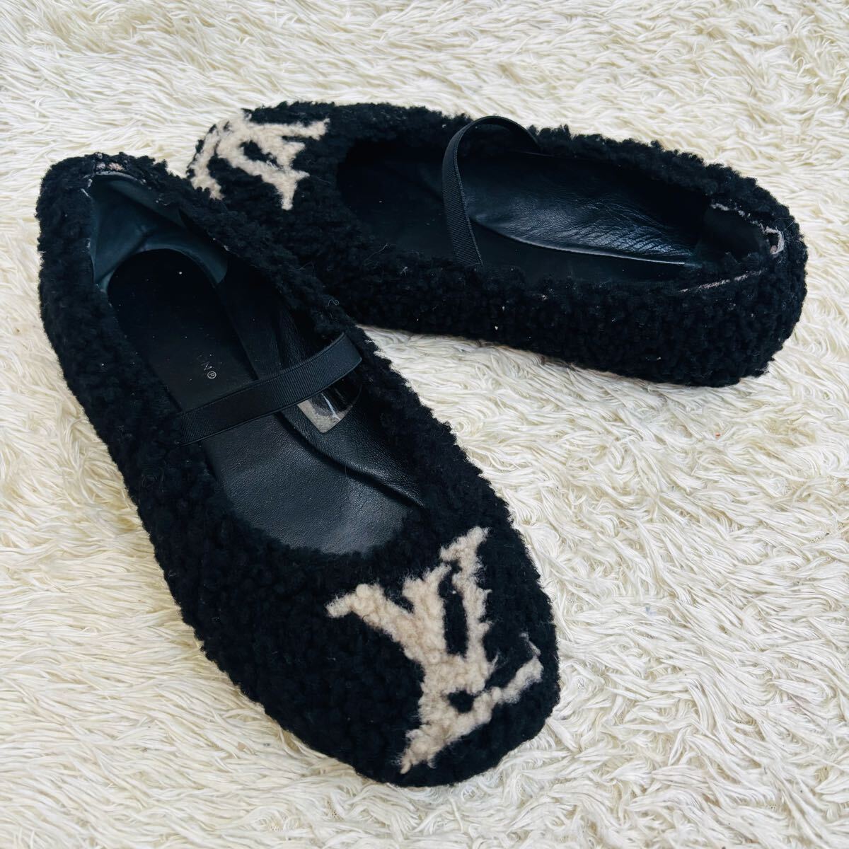 ルイヴィトン LOUIS VUITTON ポピライン ボア フラットシューズ バレエ