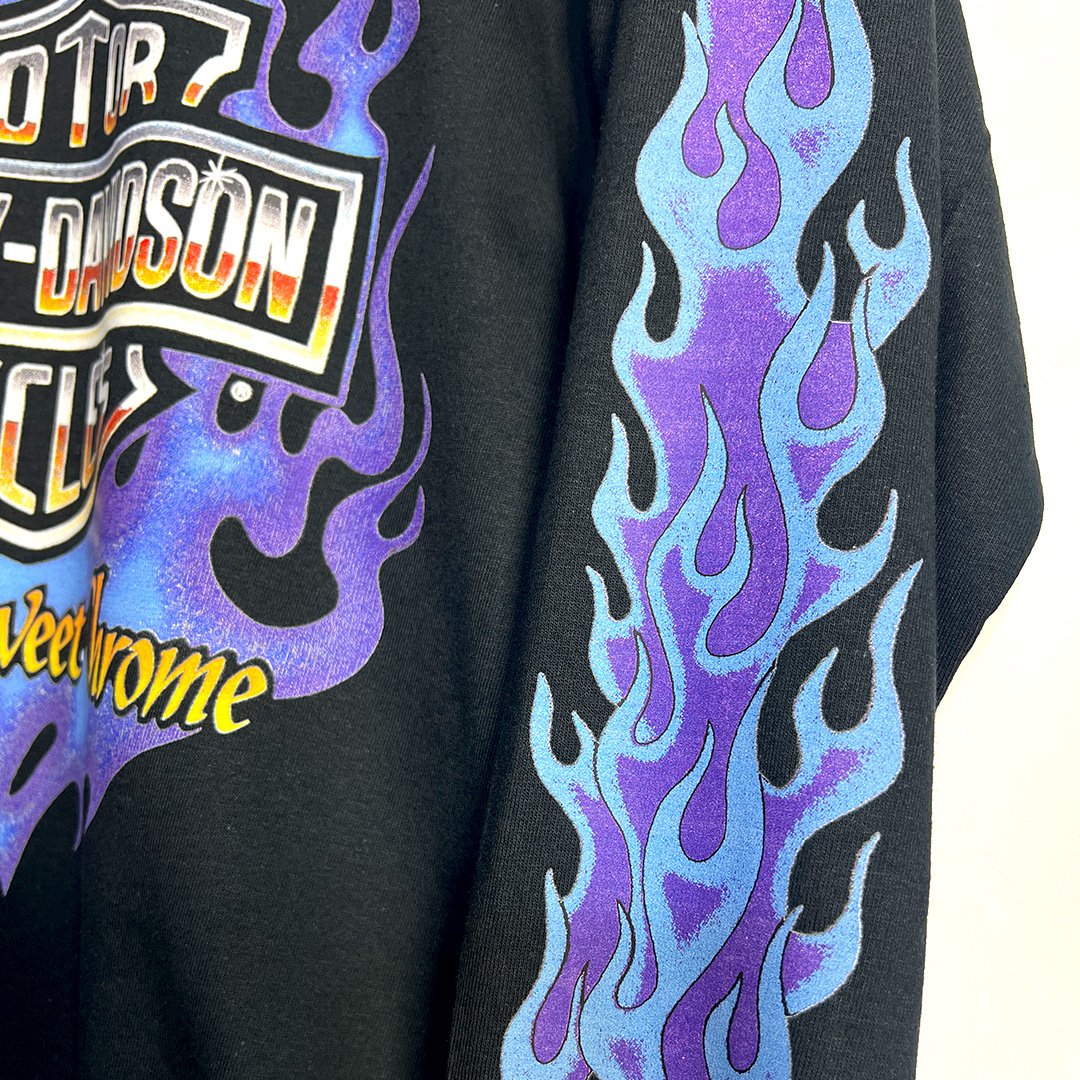 L HARLEY DAVIDSON Chrome ロンT ブルー フレイム ブラックピンク リサ