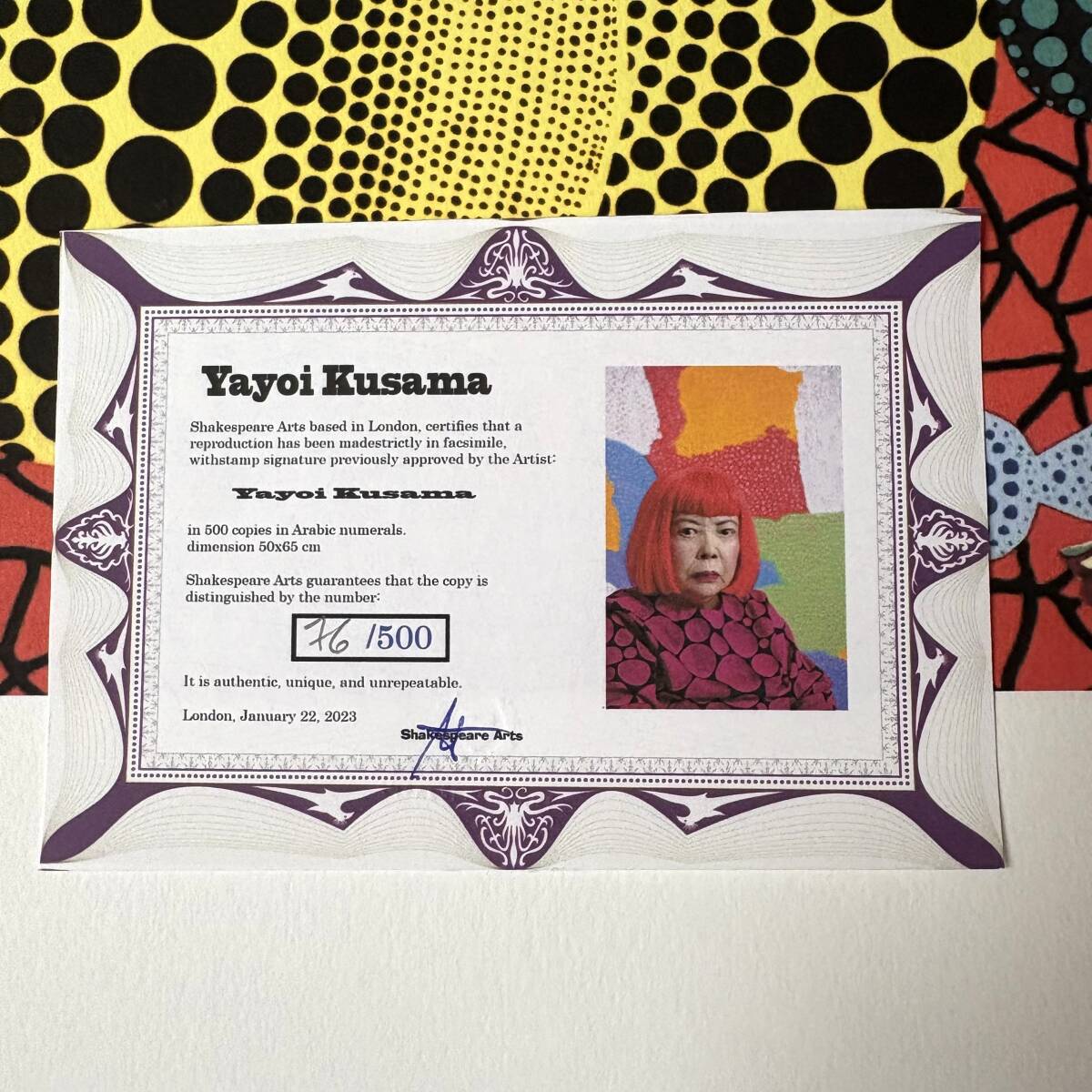 希少】草間彌生 サイン入り リトグラフ「こんにちは」 500部限定 真作