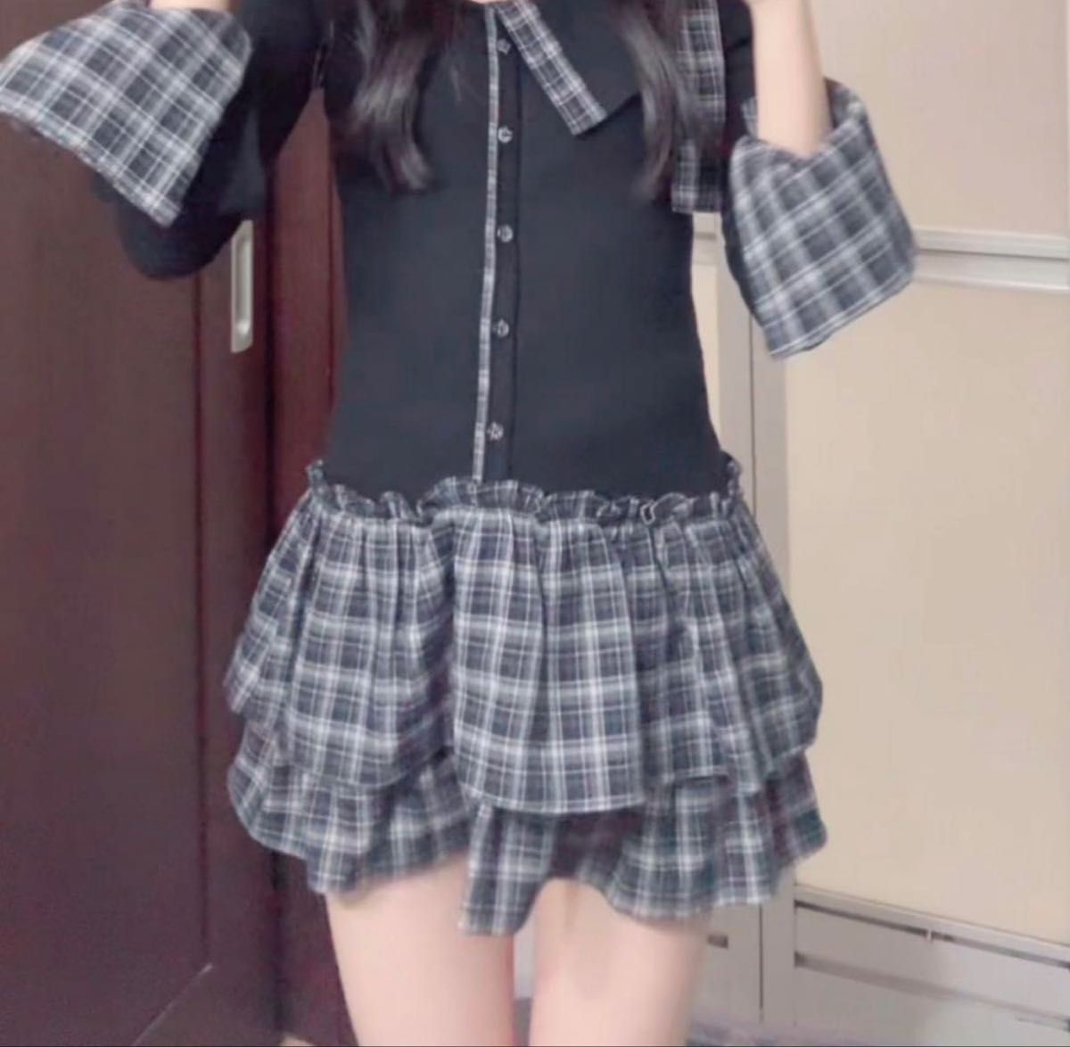 BUBBLES】チェックリボンワンショルワンピース | sparkling mall