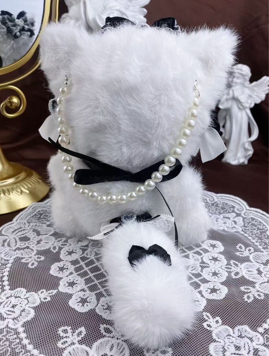 おすわりぬい服 着ぐるみ ねこちゃん 10~12cm パールストラップ付き