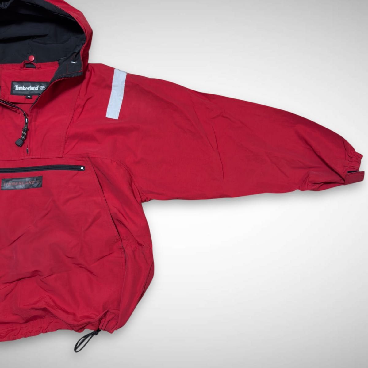90s Timberlandナイロンアノラックパーカーハーフジップ赤レッド古着M