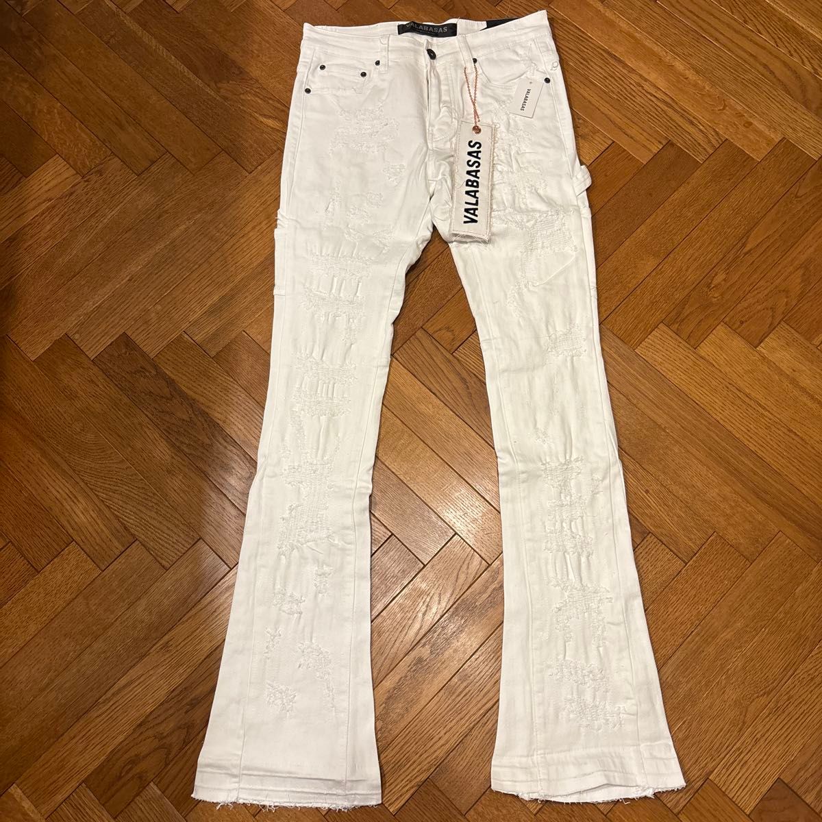 VALABASAS スキニーフレアデニムダメージホワイト29新品バラバサス