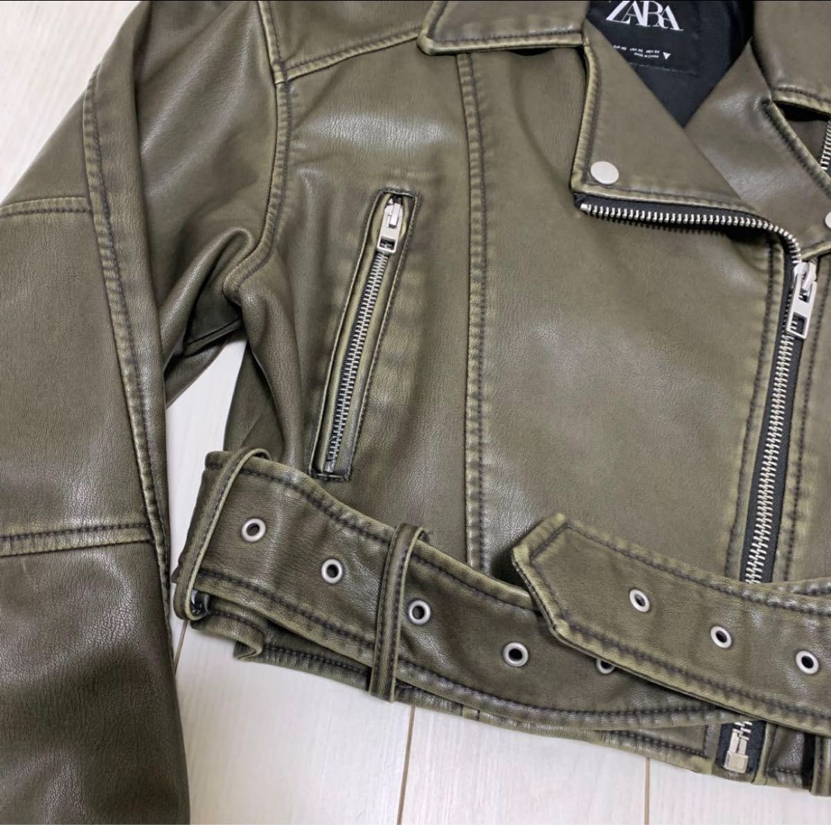 ZARA クロップドレザージャケット XS オリーブグリーン｜Yahoo!フリマ