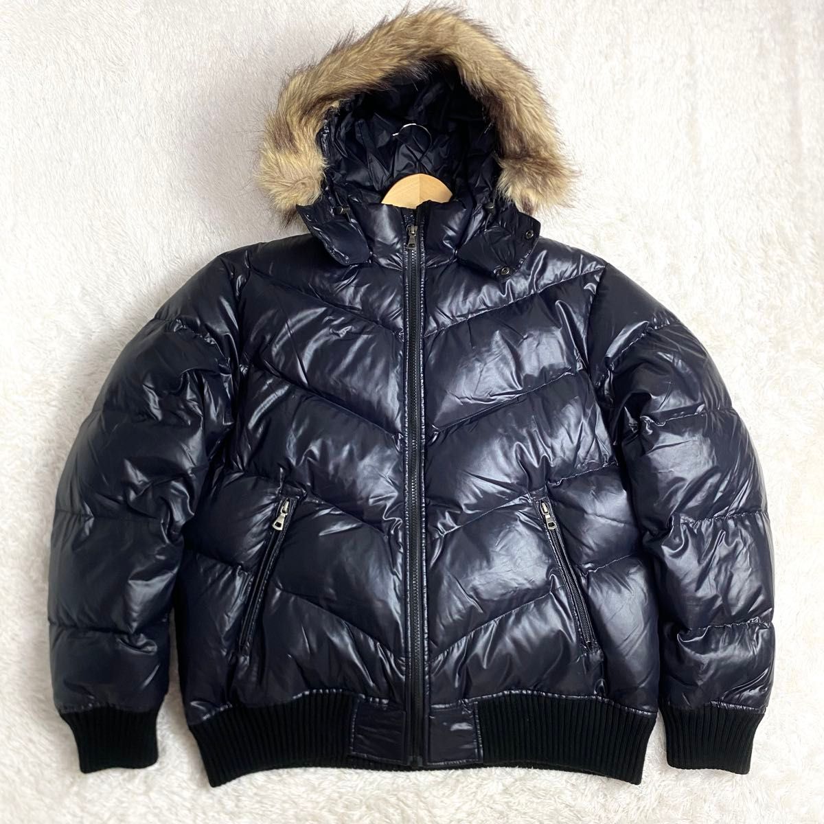 OLD UNIQLO fur down jacket 00s y2k 光沢 短丈 オールドユニクロ