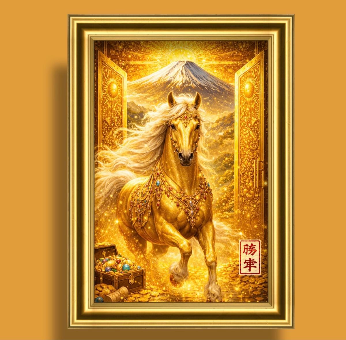 黄金の馬 富士山 開運グラフィックアート 額縁付き 風水 金運｜Yahoo
