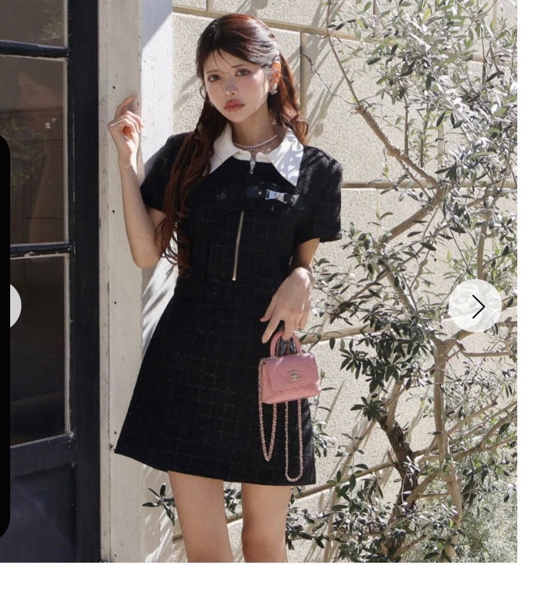 新品タグ付き Randy アシンメトリーツイードハーフスリーブドレス