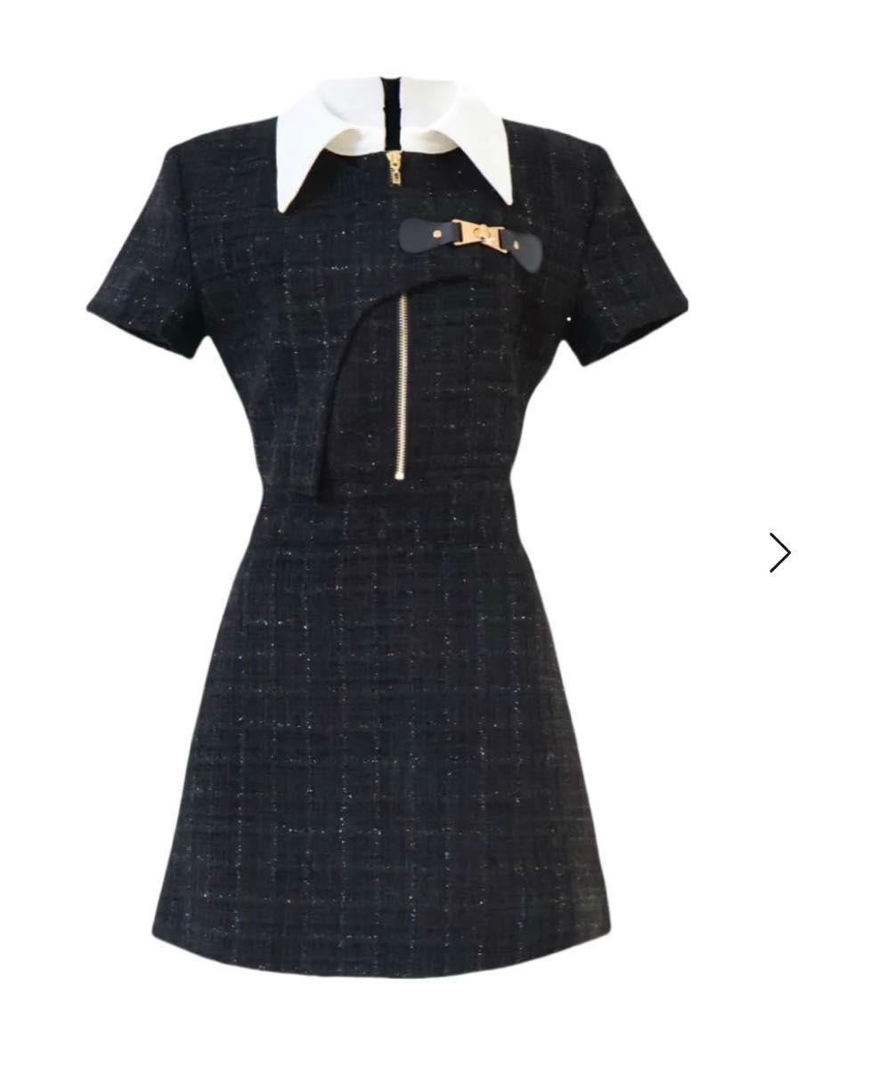 新品タグ付き Randy アシンメトリーツイードハーフスリーブドレス
