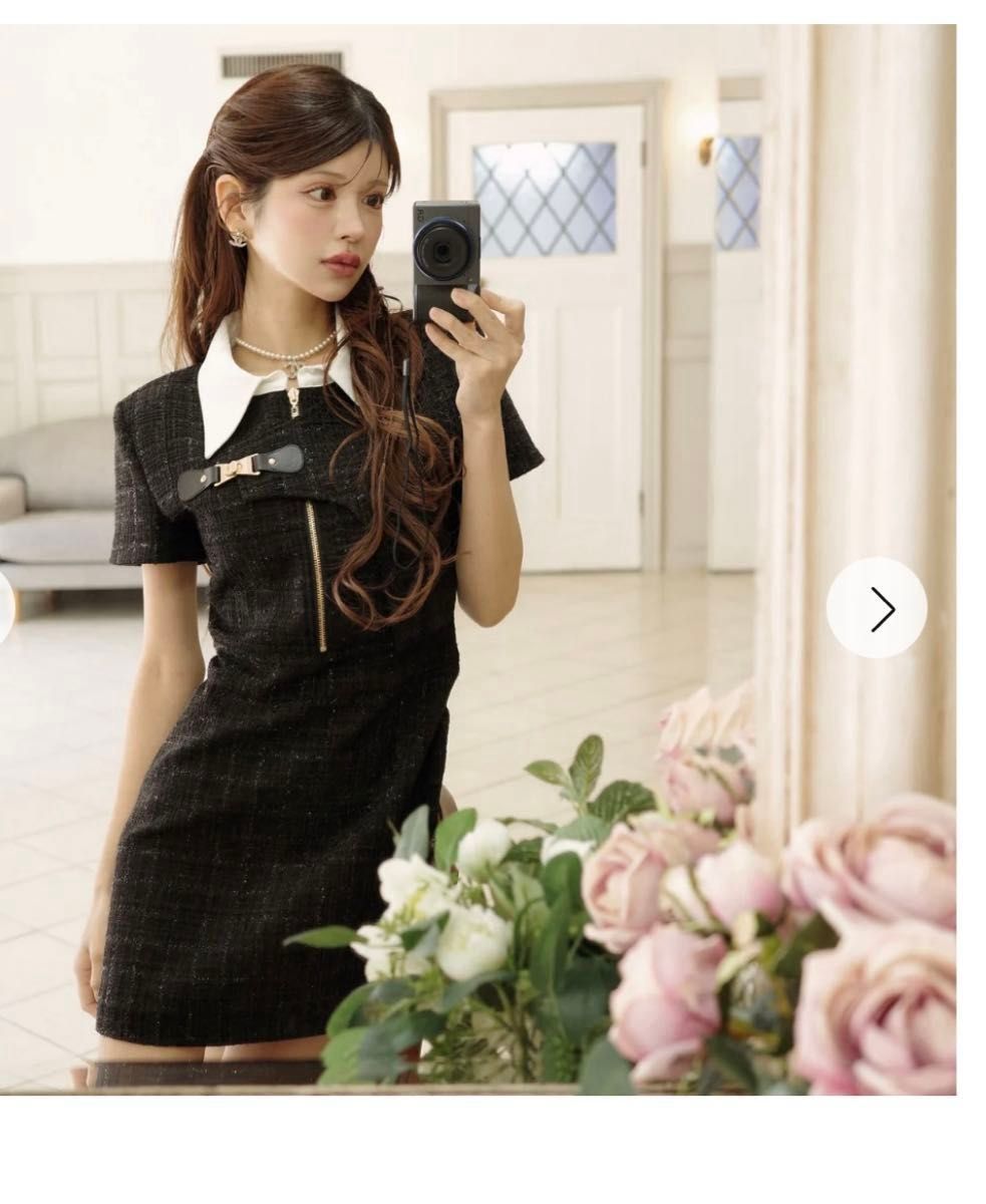 新品タグ付き Randy アシンメトリーツイードハーフスリーブドレス