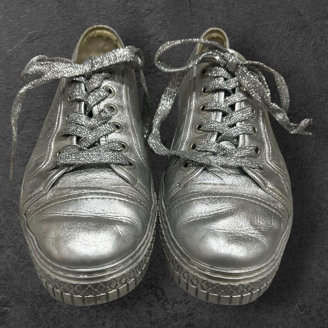 CHANELシャネル シルバー メタリック スニーカー ココマーク 28cm