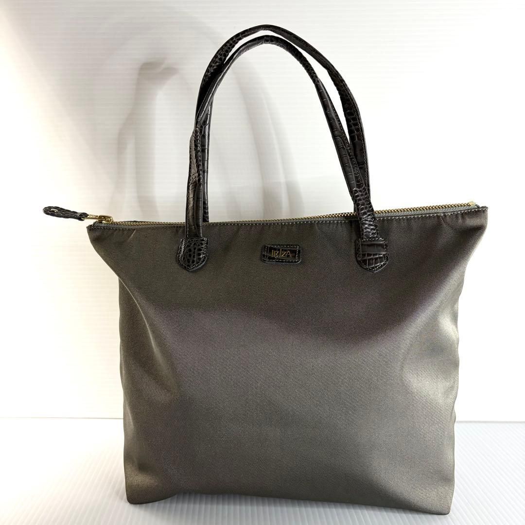 極美品 イビザ トートバッグ A4 ナイロン クロコ型押し レザー 茶