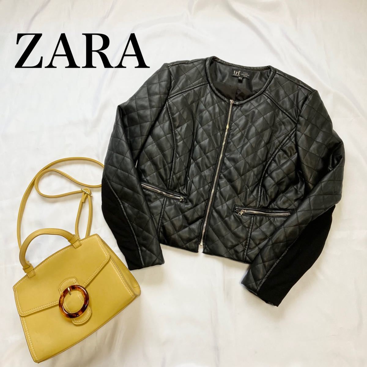 極美品】ZARA キルティング フェイクレザー ジャケット ブラック L