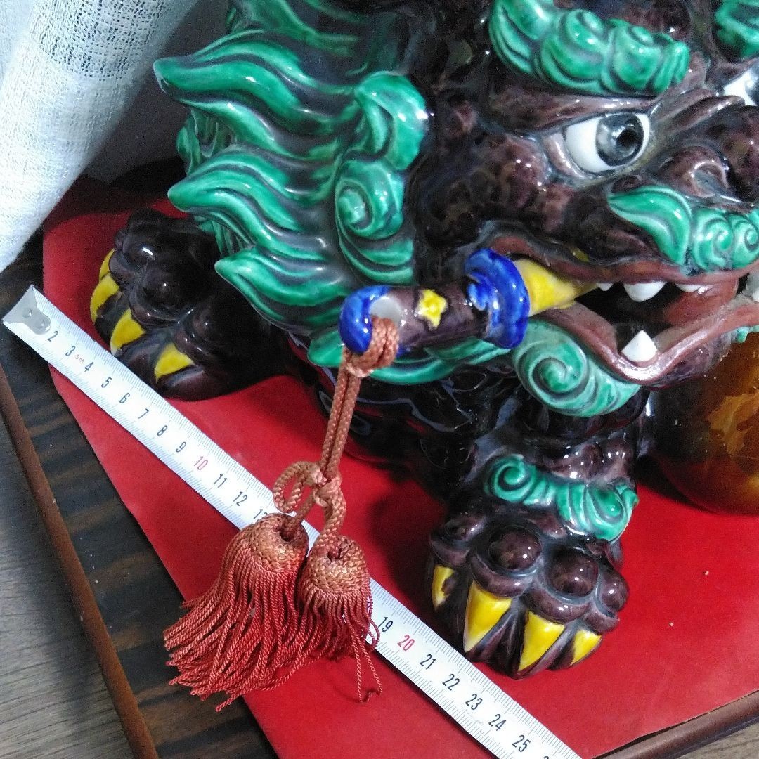 獅子 魔除け 縁起物 シーサー 置物 緑 陶器 希少 珍しい｜Yahoo!フリマ