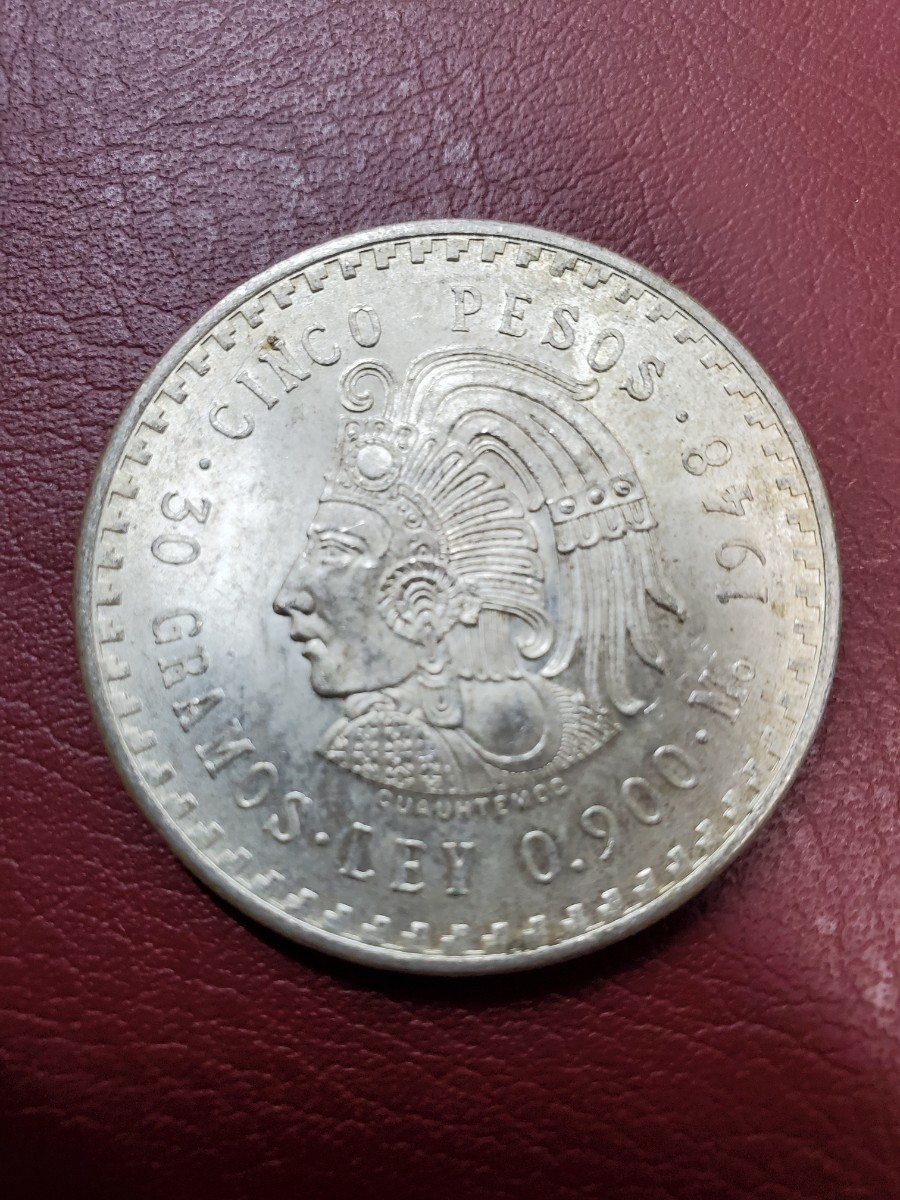 1948 5ペソ 銀貨 古銭 銀900 クワウテモク王 メキシコ 大型銀貨