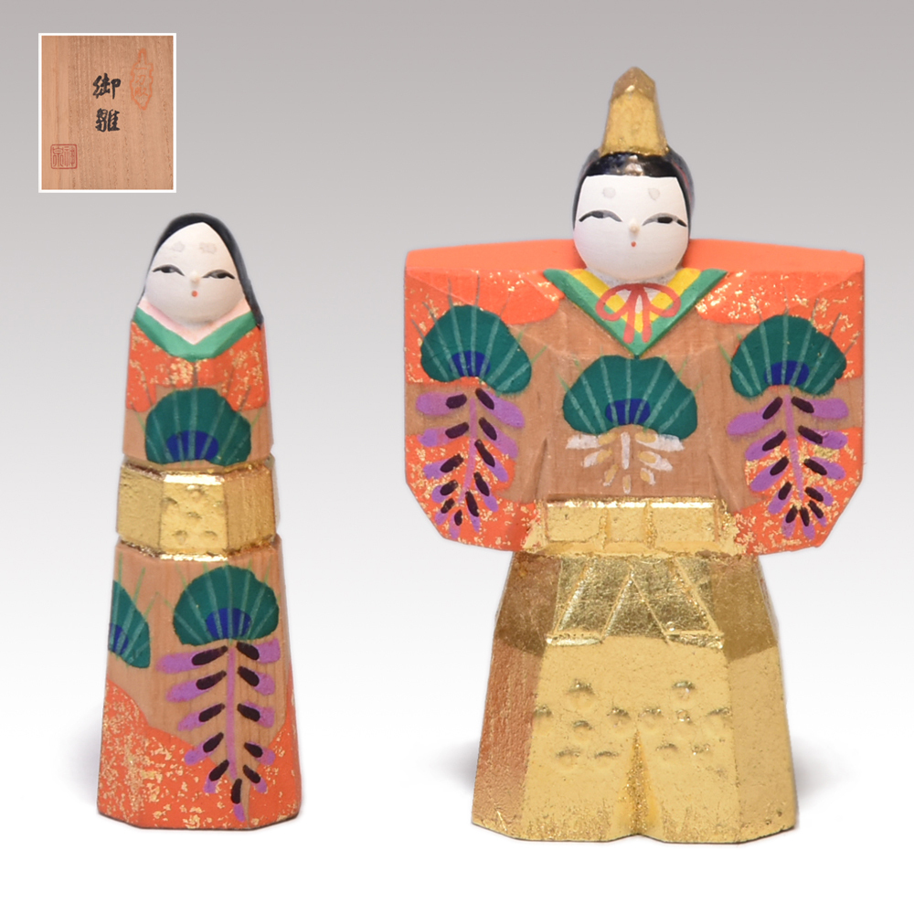 奈良一刀彫り 雛人形 川口神泉 立雛 雛祭り ひな祭り 共箱付き 伝統