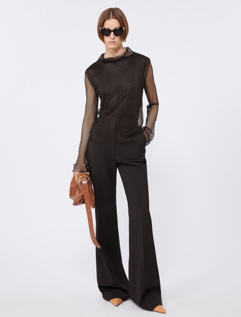 Mesh T-shirt with rhinestones, black | Sportmax