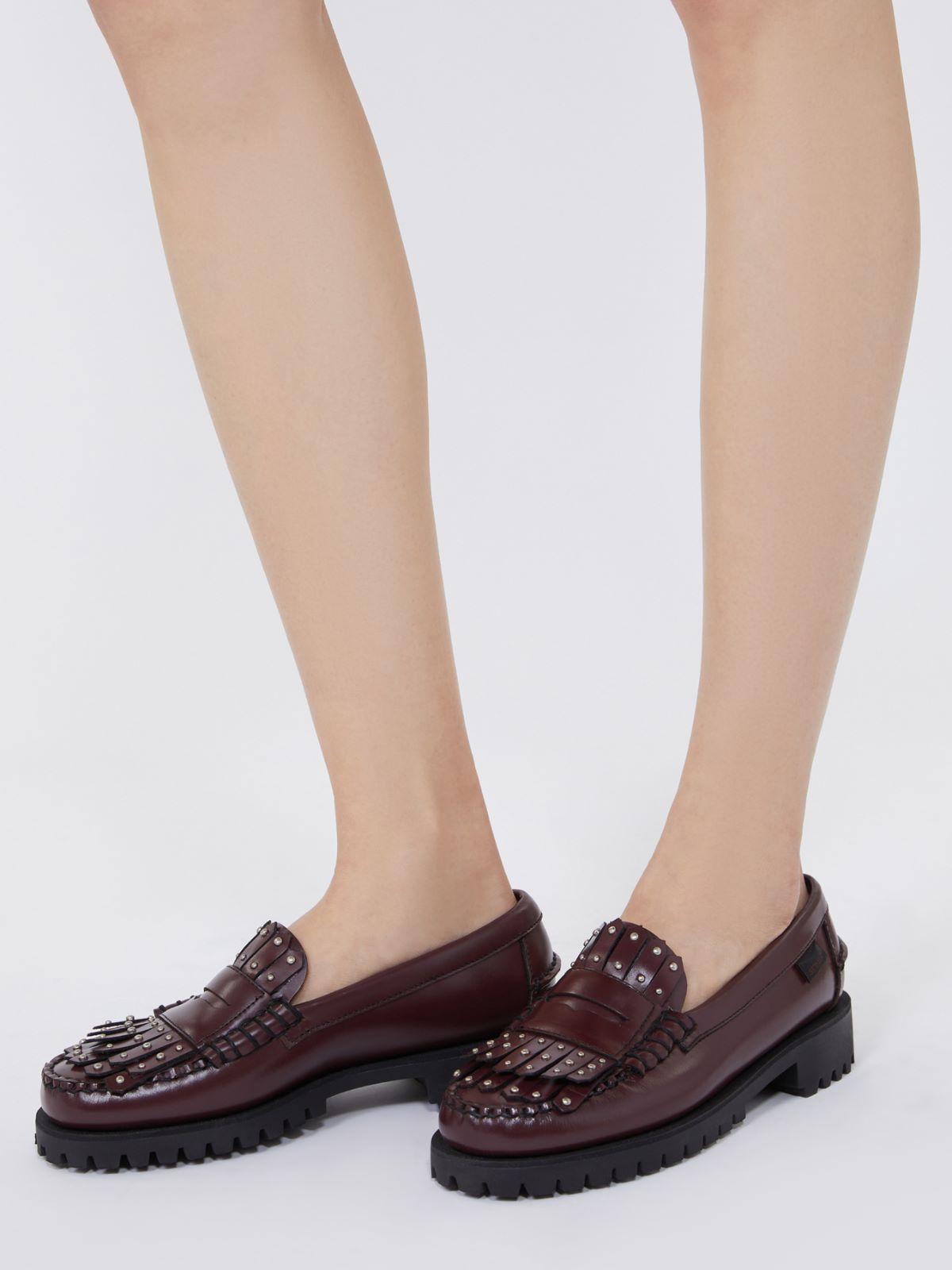Leather loafers with micro studs, bordeaux | Weekend Max Mara
