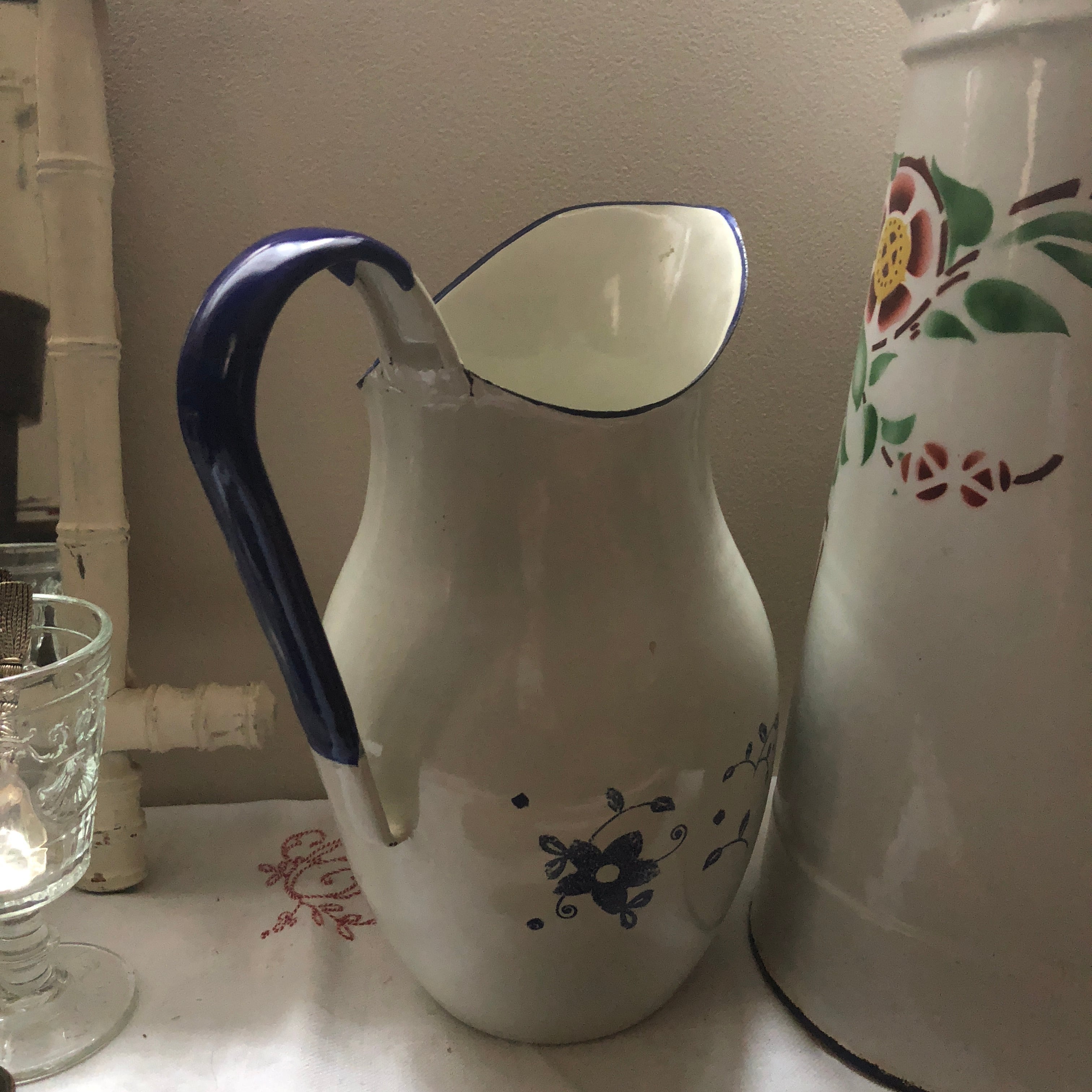 ハンガリー アンティーク ホーロー ピッチャー 花瓶 ジャグ ブロカント