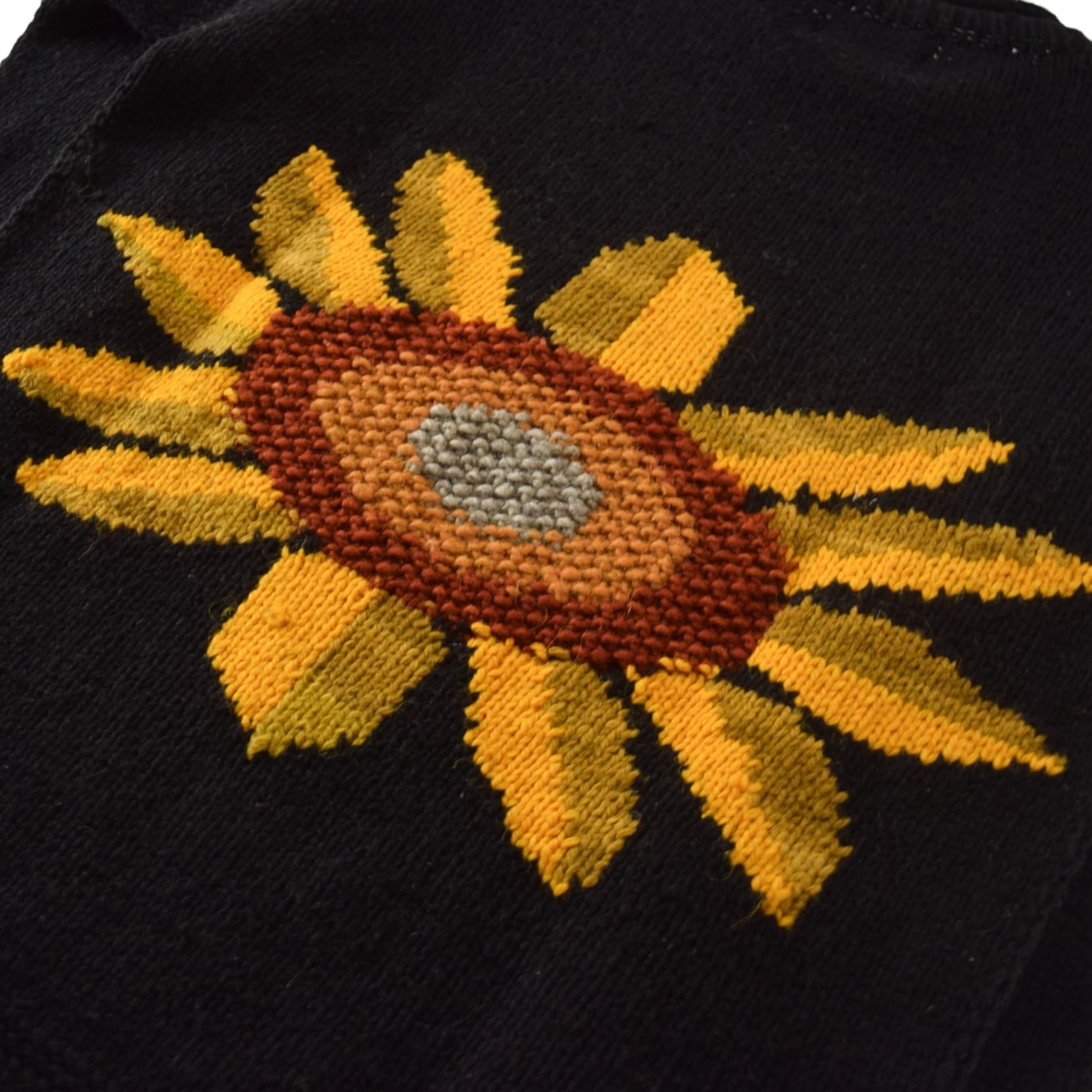 1980's Vintage Mock Neck Sun Flower Ecuador Knit Sweater XL Black