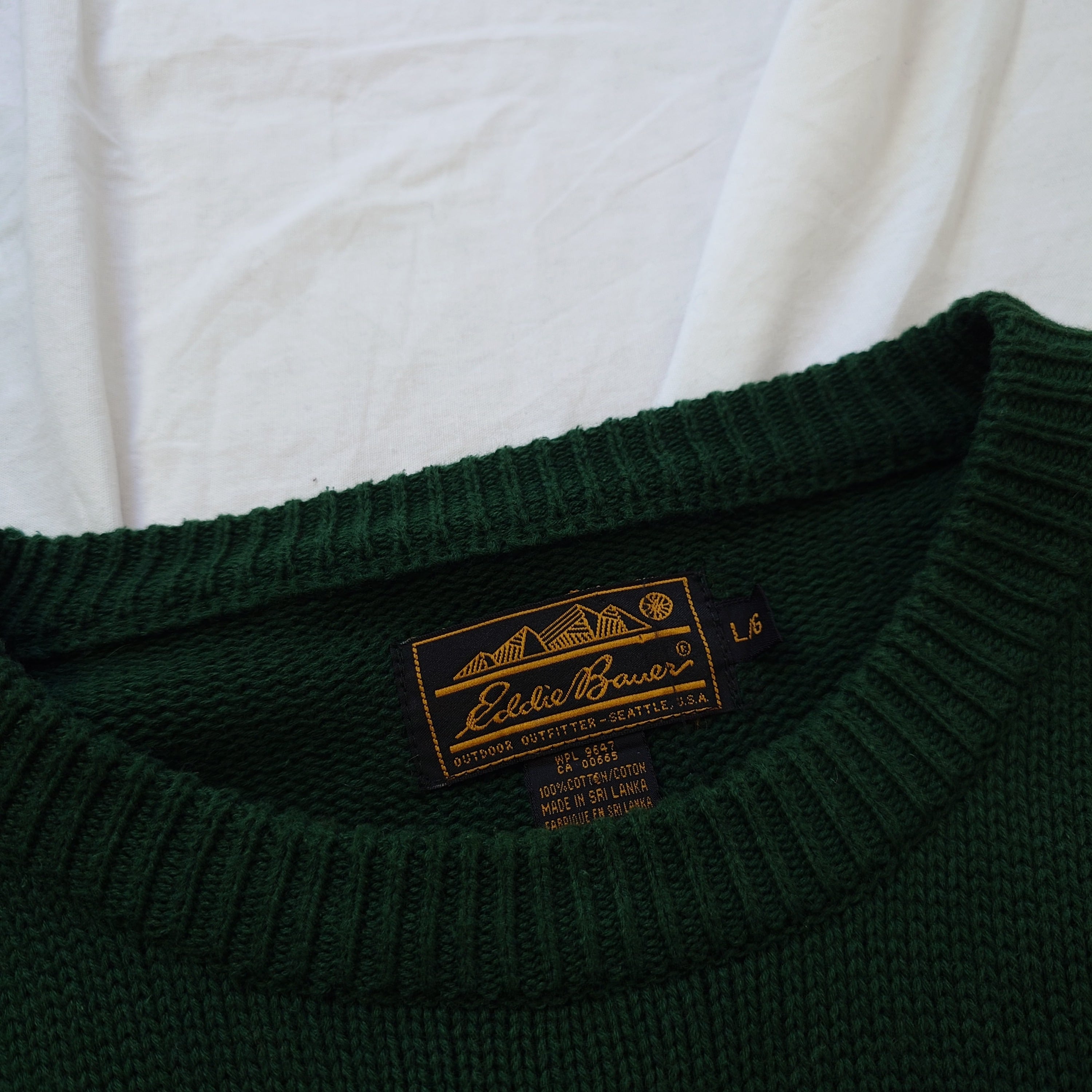 80s】Eddie Bauer エディーバウアー コットンニット 黒タグ 緑
