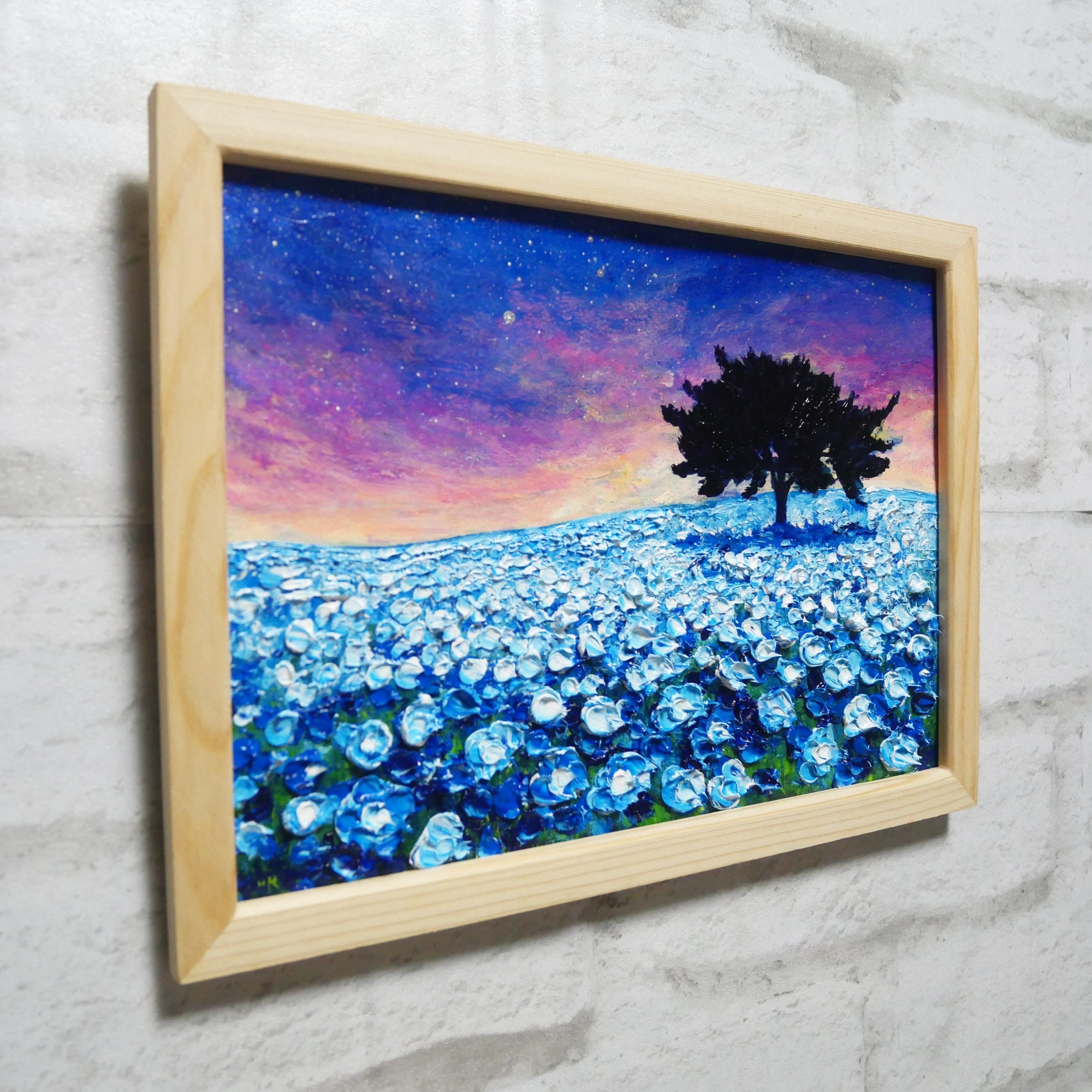 油絵 油彩 油彩画 絵画 絵【夜空のネモフィラの丘】 | HIROSHI1990