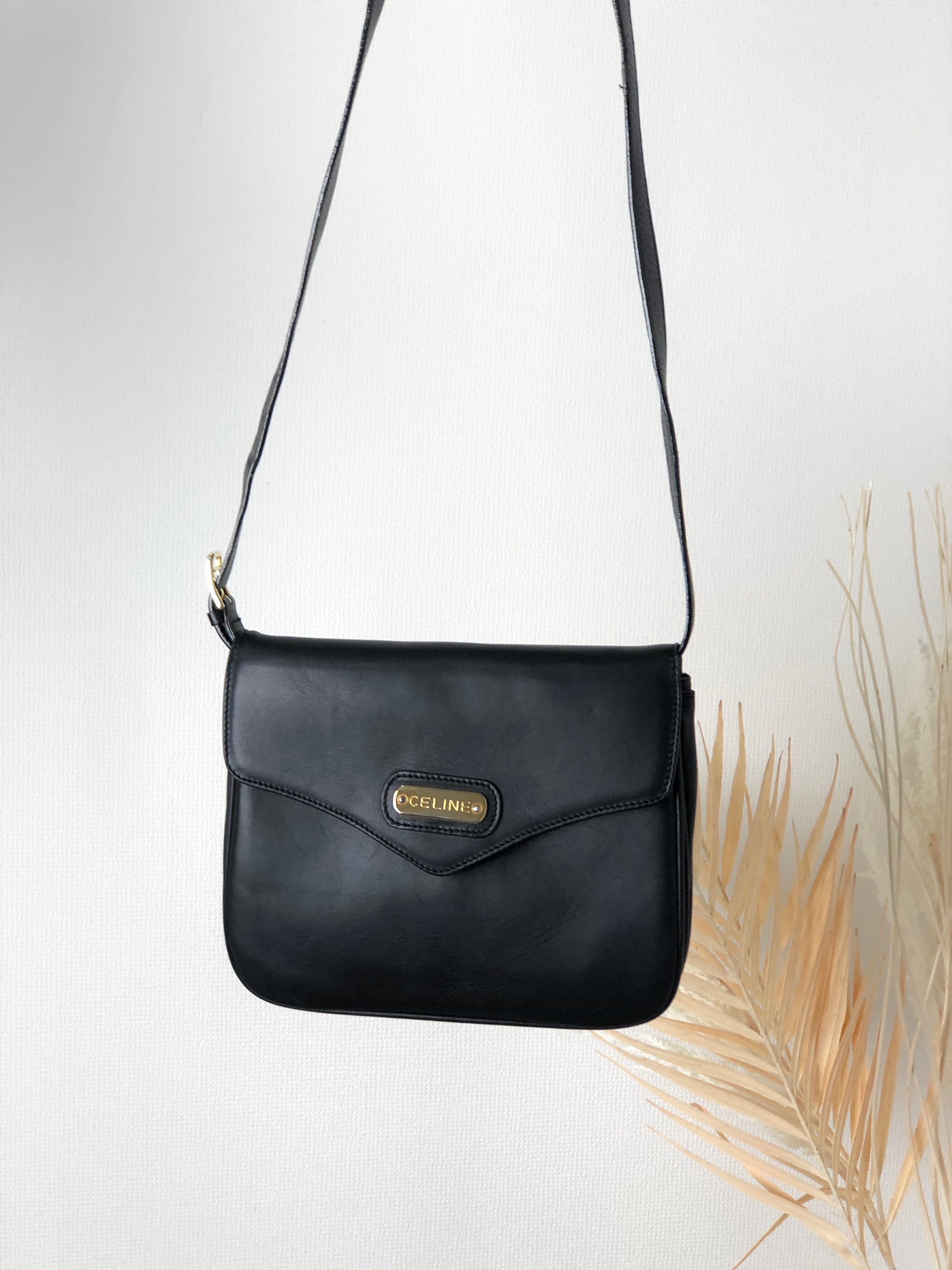 CELINE セリーヌ ショルダーバッグ ブラック ロゴ レザー vintage