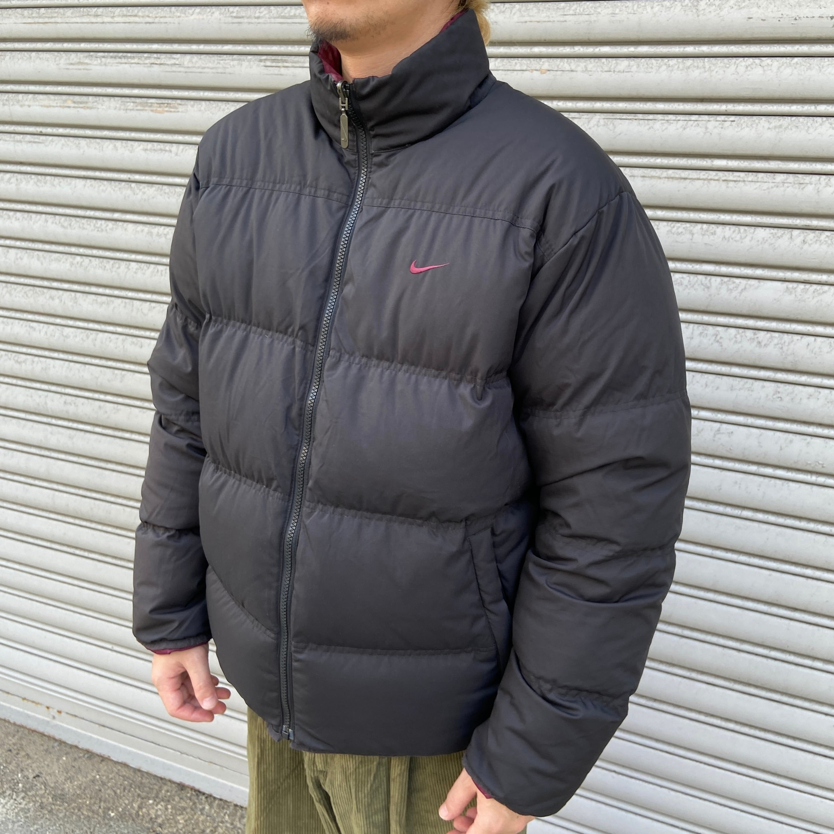 00s NIKE フェザーダウンジャケット リバーシブル 黒 バーガンディ
