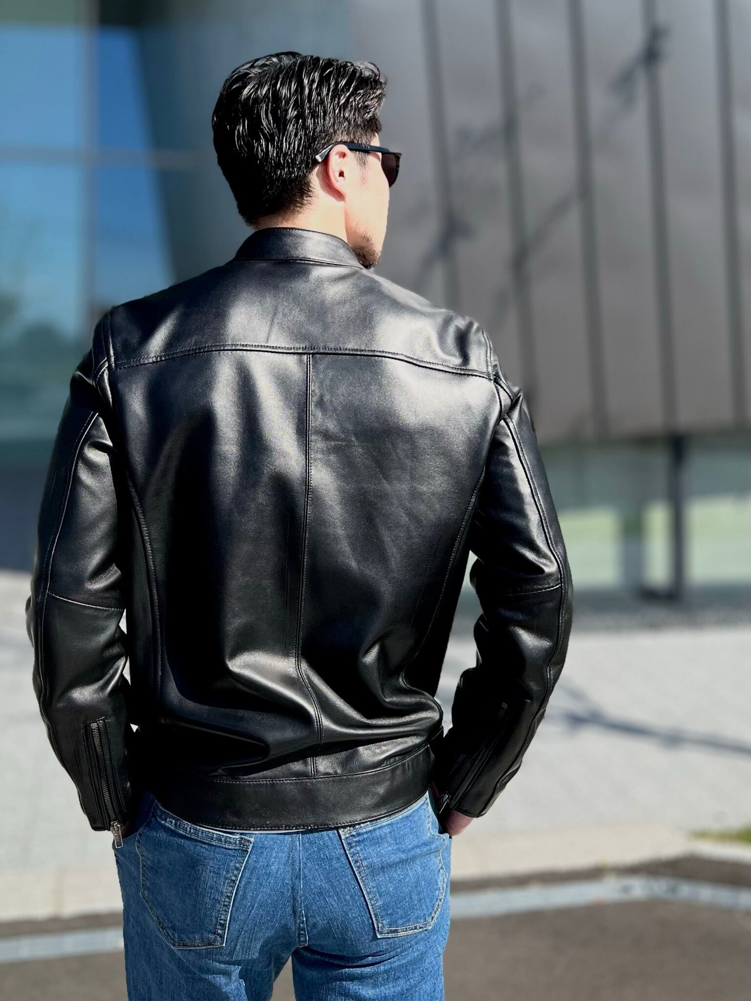 羊革シングルライダース&ベルトレススラックス【光沢有】【セット販売