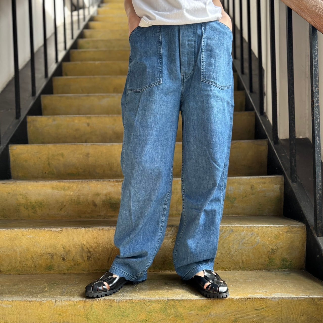 OMNIGOD - 7oz甘織りデニムPWイージーテーパードパンツ(L.USED