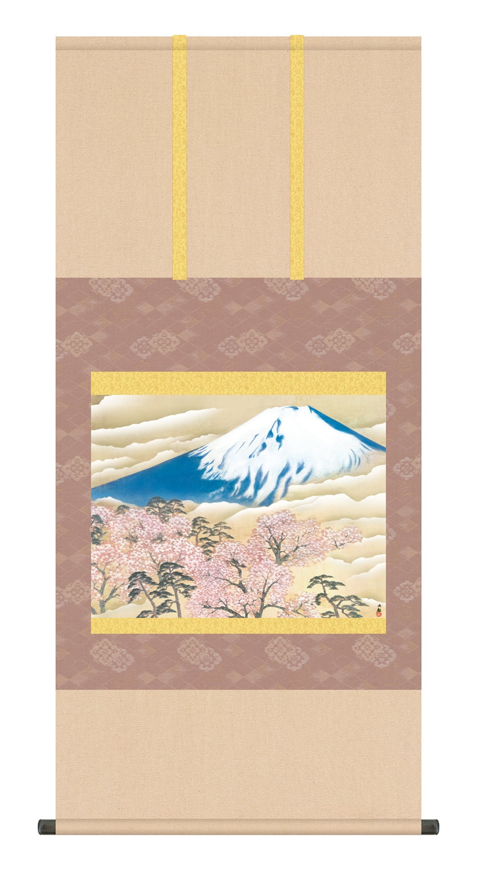 横山大観「富士と桜図」掛軸 掛け軸 高精彩巧芸画 プレゼント ギフト