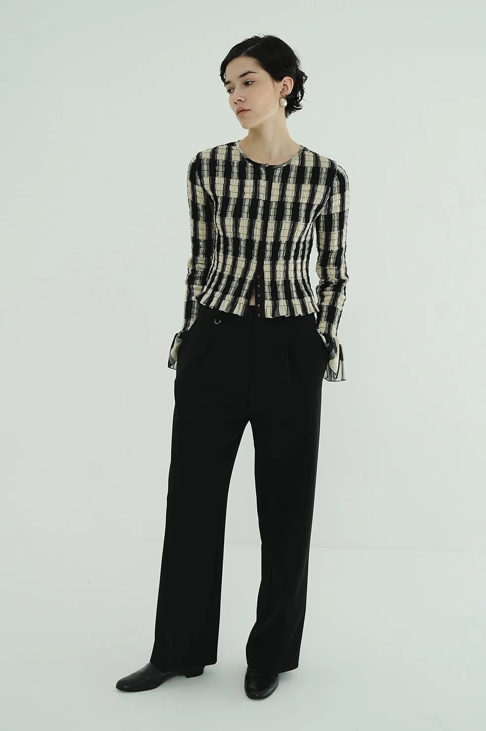 CLANE(クラネ) SHIRRING DESIGN BLOUSE MIX | サウスオレンジ｜メンズ