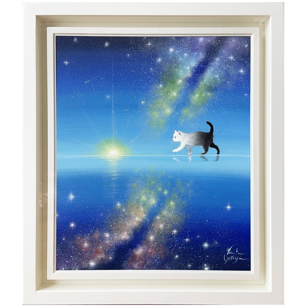 原画：宙を歩く～光を知った猫～（サイズ：F8号（額縁含む 横450mm×縦