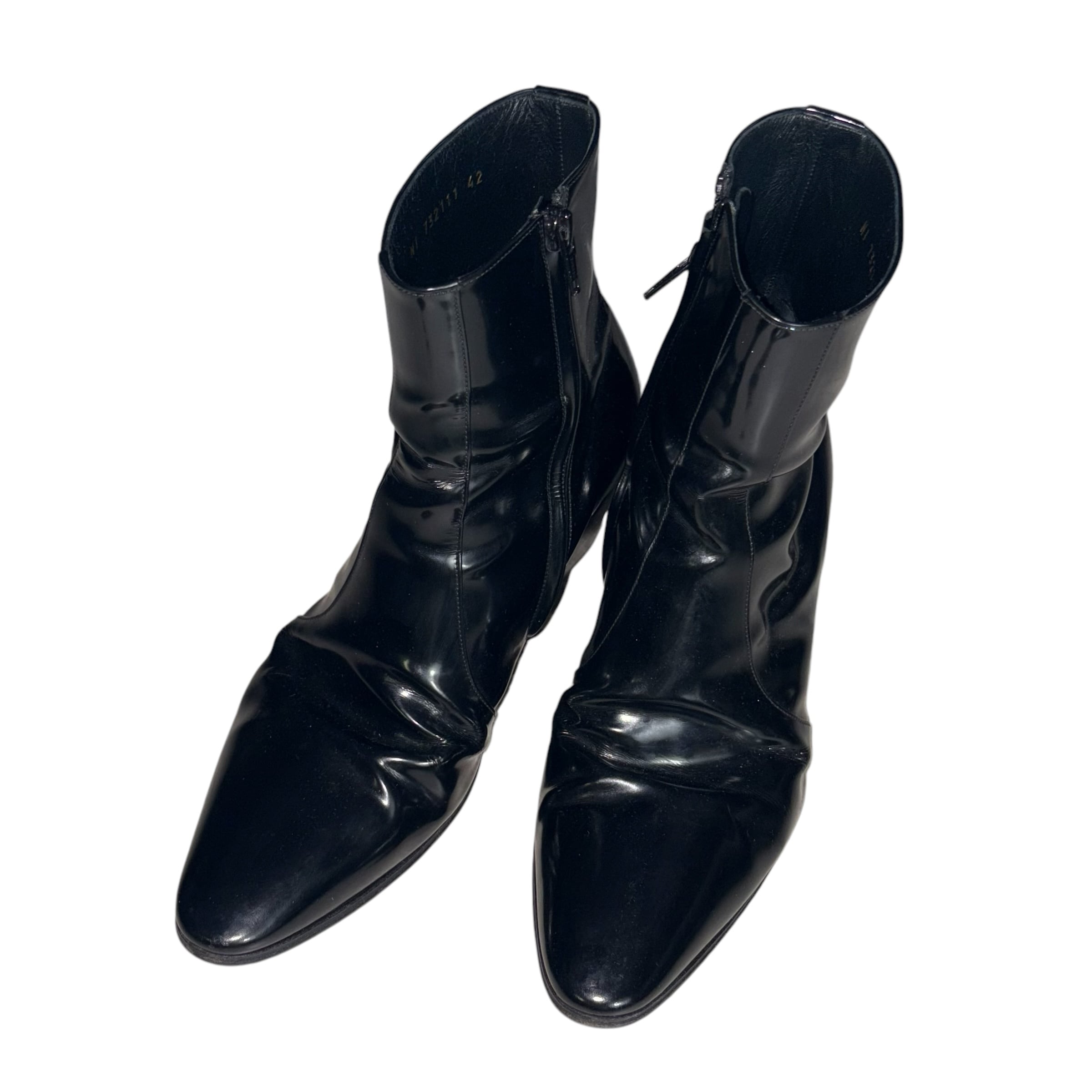 SAINT LAURENT PARIS black patent leather heel boots | NOIR ONLINE