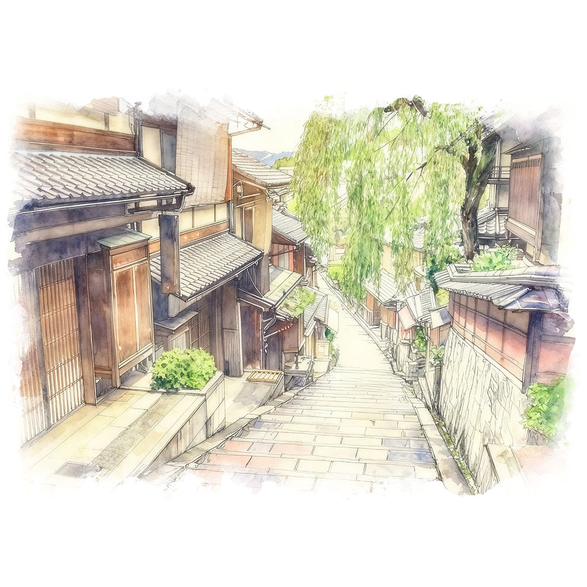 絵画 風景画(街並み) 日本 京都府 産寧坂(三年坂) インテリアアート額