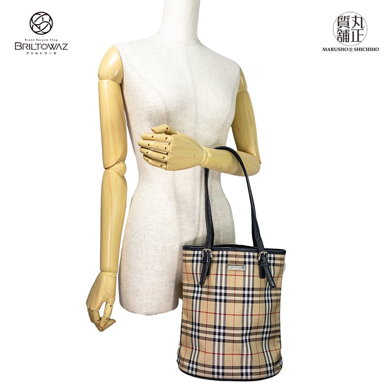 バーバリーブルーレーベル ノバチェック バケツ型トートバッグ