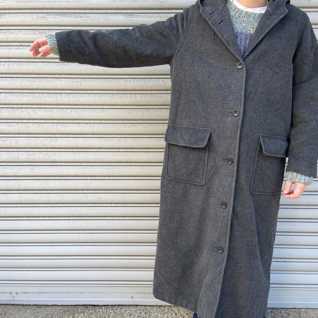 Eddie Bauer エディーバウアー フード付ロングマキシコート グレー L