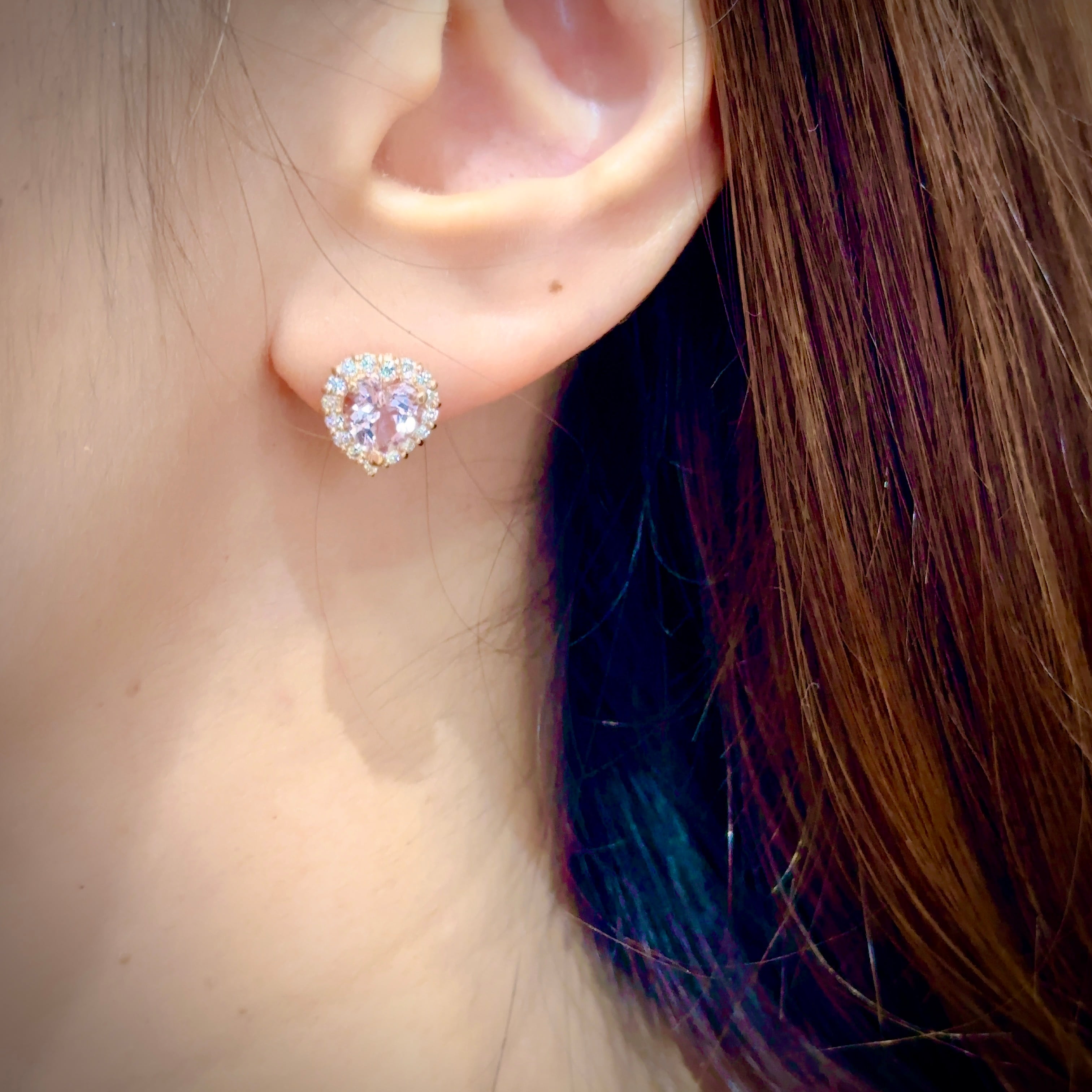 K18PGモルガナイトハートシェイプダイヤモンドピアス2.39ctD0.58ct