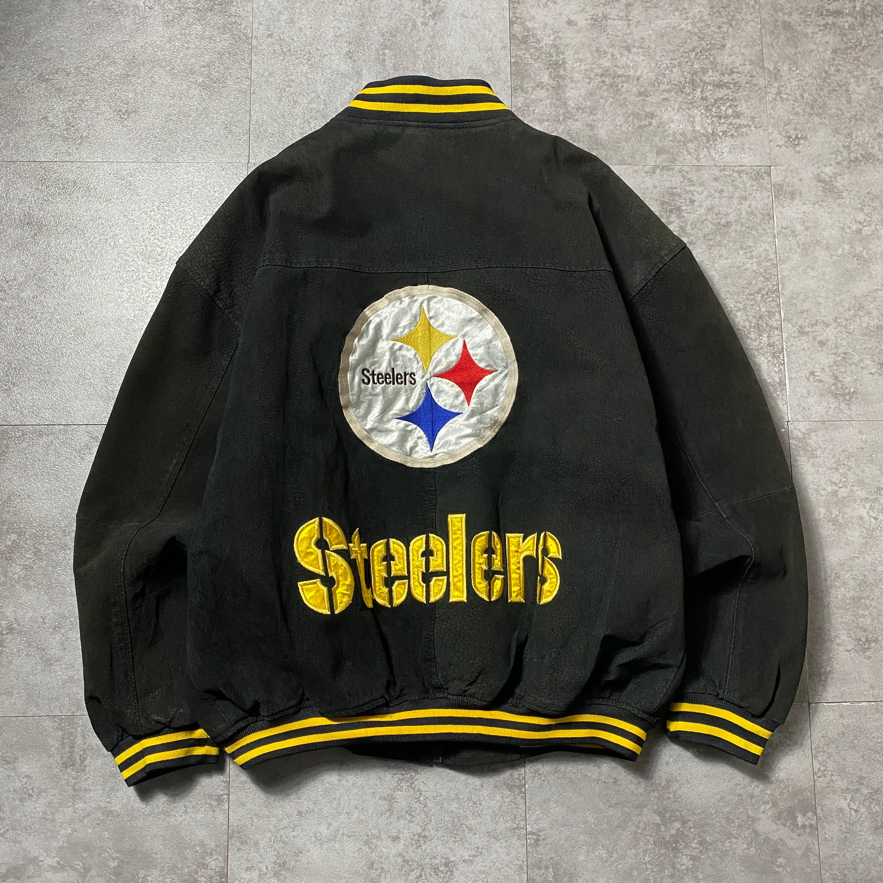 90's NFL Steelers スティーラーズ バックロゴ ラインリブ スタジャン