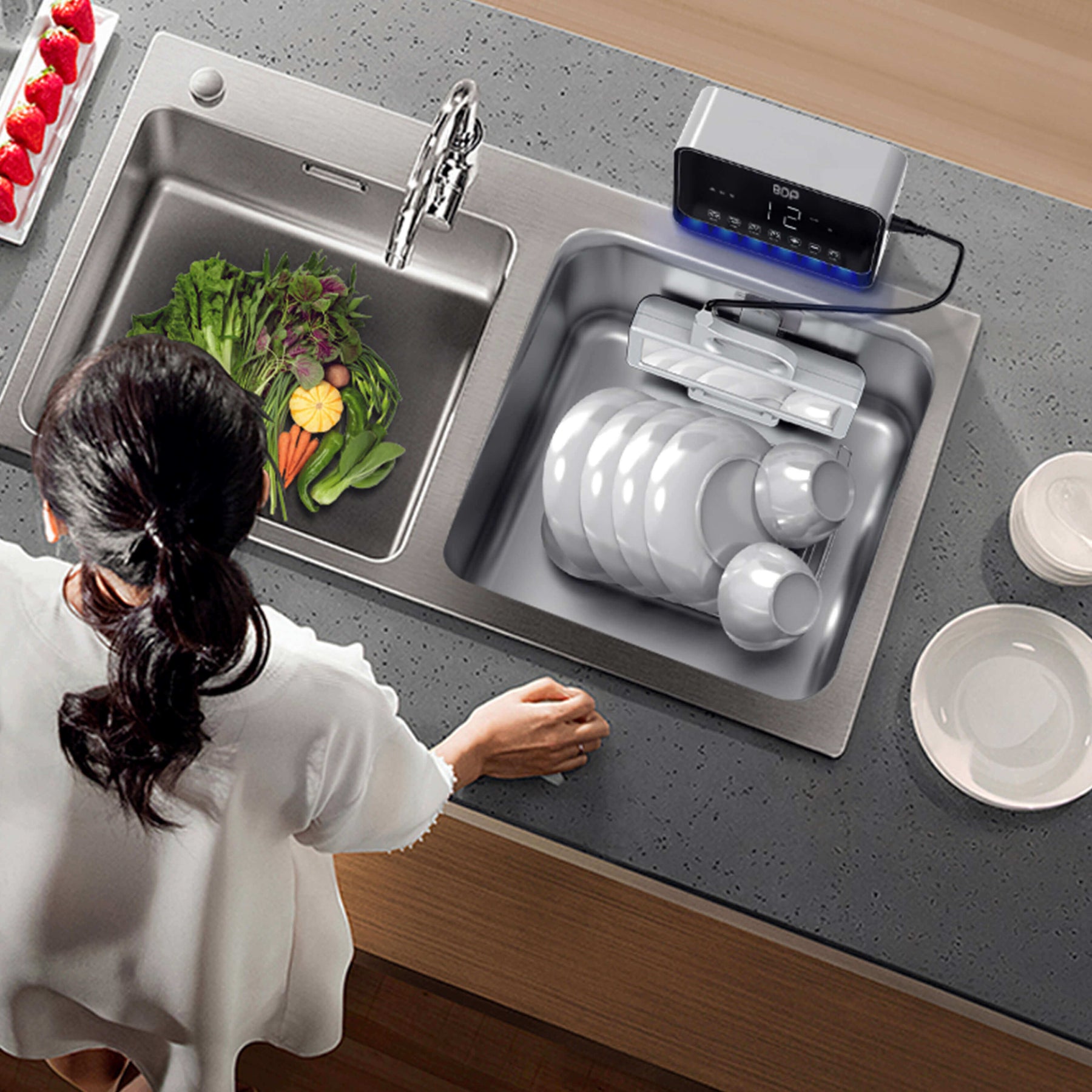 BDP工事不要、究極に場所を取らない超音波食洗機|The Washer Pro