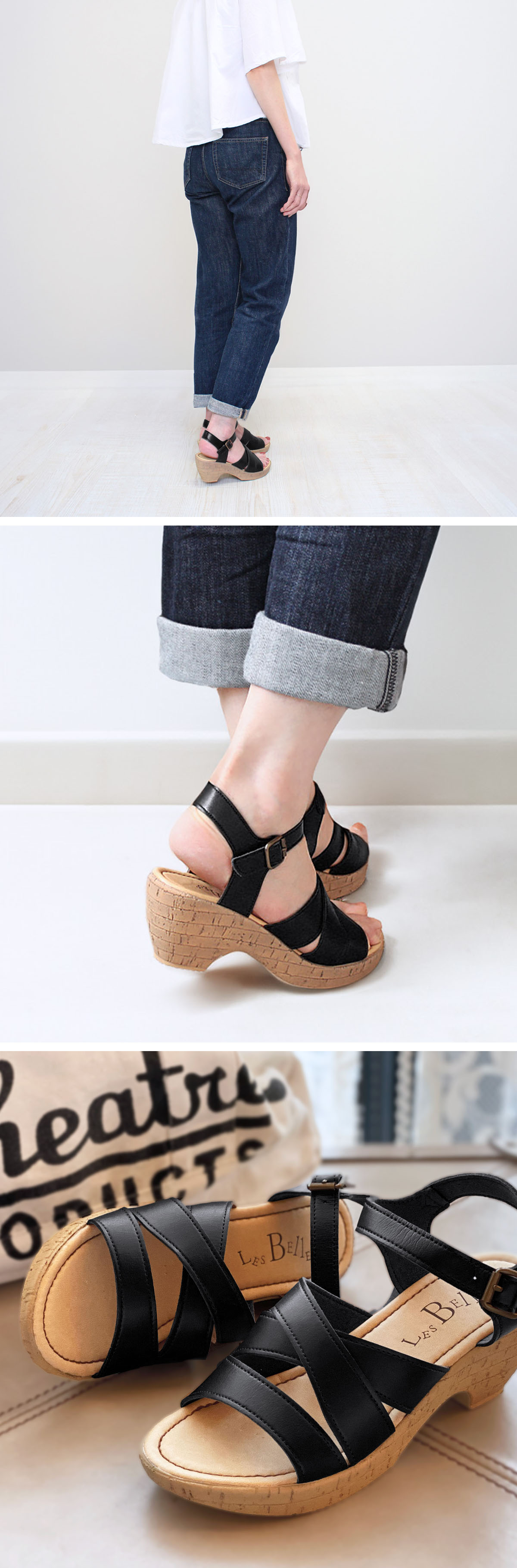 ヒールサンダル 厚底 コルク柄 ウエッジヒール ストーム シンプル