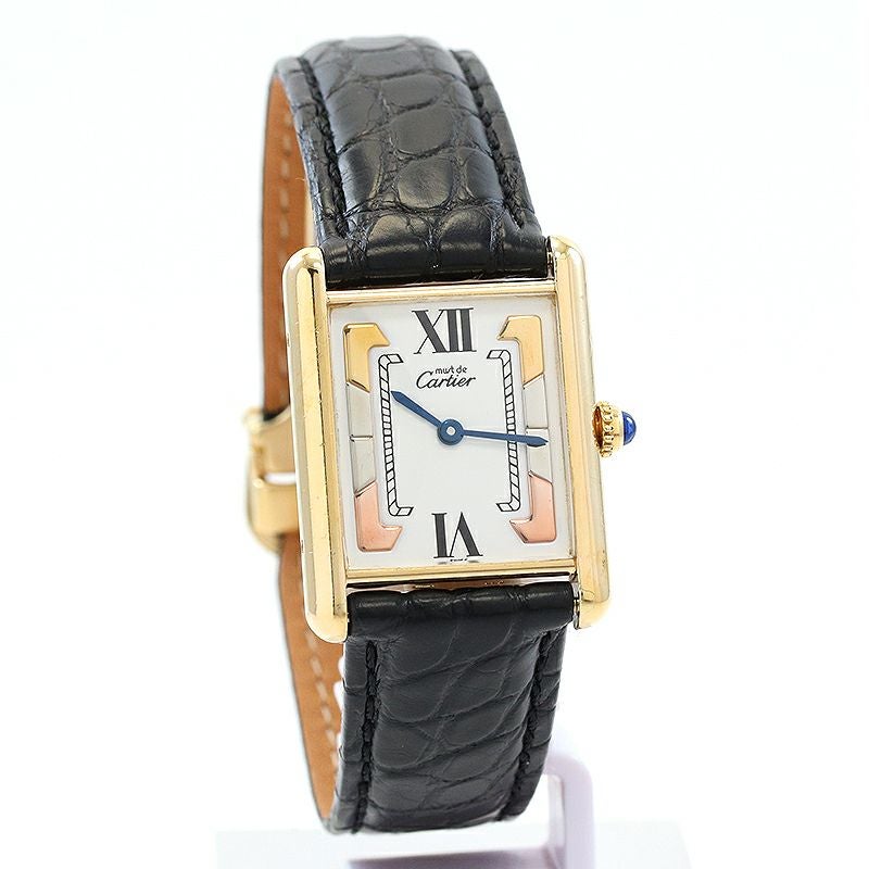 中古】CARTIER MUST TANK LARGE MODEL VERMEIL TRINITY DIAL