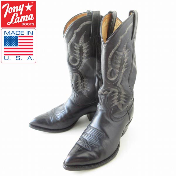 USA製 Tony Lama トニーラマ ウエスタンブーツ 黒 8EE 幅広26cm