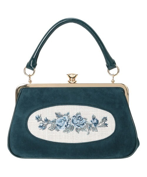 フレームローズ刺繍クロップドがま口バッグ/fint フィント