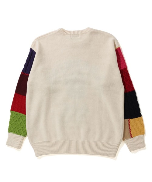 A BATHING APE（アベイシングエイプ）の「COLLEGE PATCHWORK KNIT L