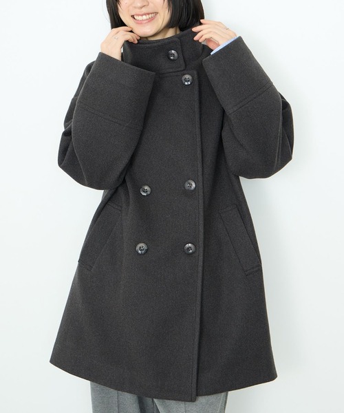 セール】Idnes スタンドカラー 3WAY ダブルボタン ミドルコート