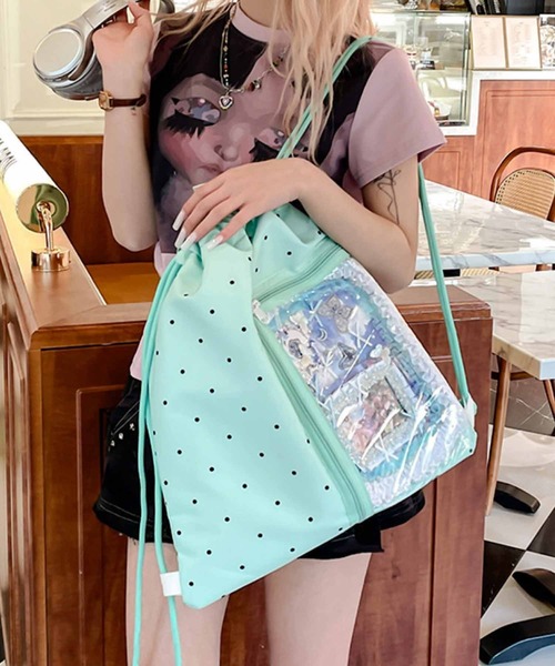 FReePLACe/クリアポケット ドット柄 ナップサック X12596（バック