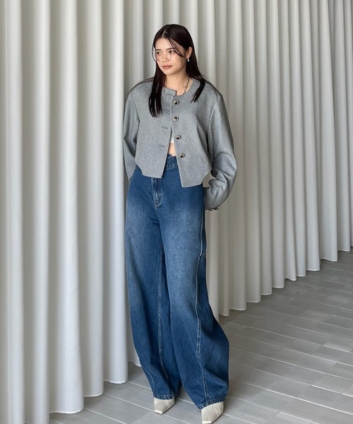 Ameri（アメリ）の「DEFORMATION SUMMER TWEED JACKET（ノーカラー