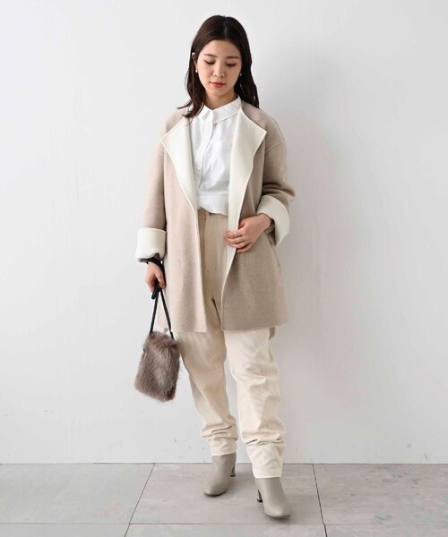 UNTITLED（アンタイトル）の「◇ベルテッド配色ミドルリバーコート